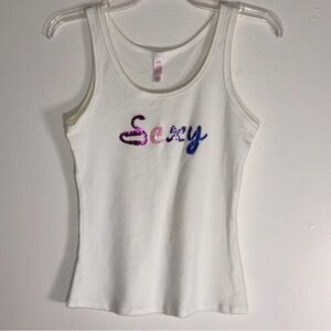 Victoria's Secret Y2K Sequin "Sexy" Ribbed Tank Top White Size Medium